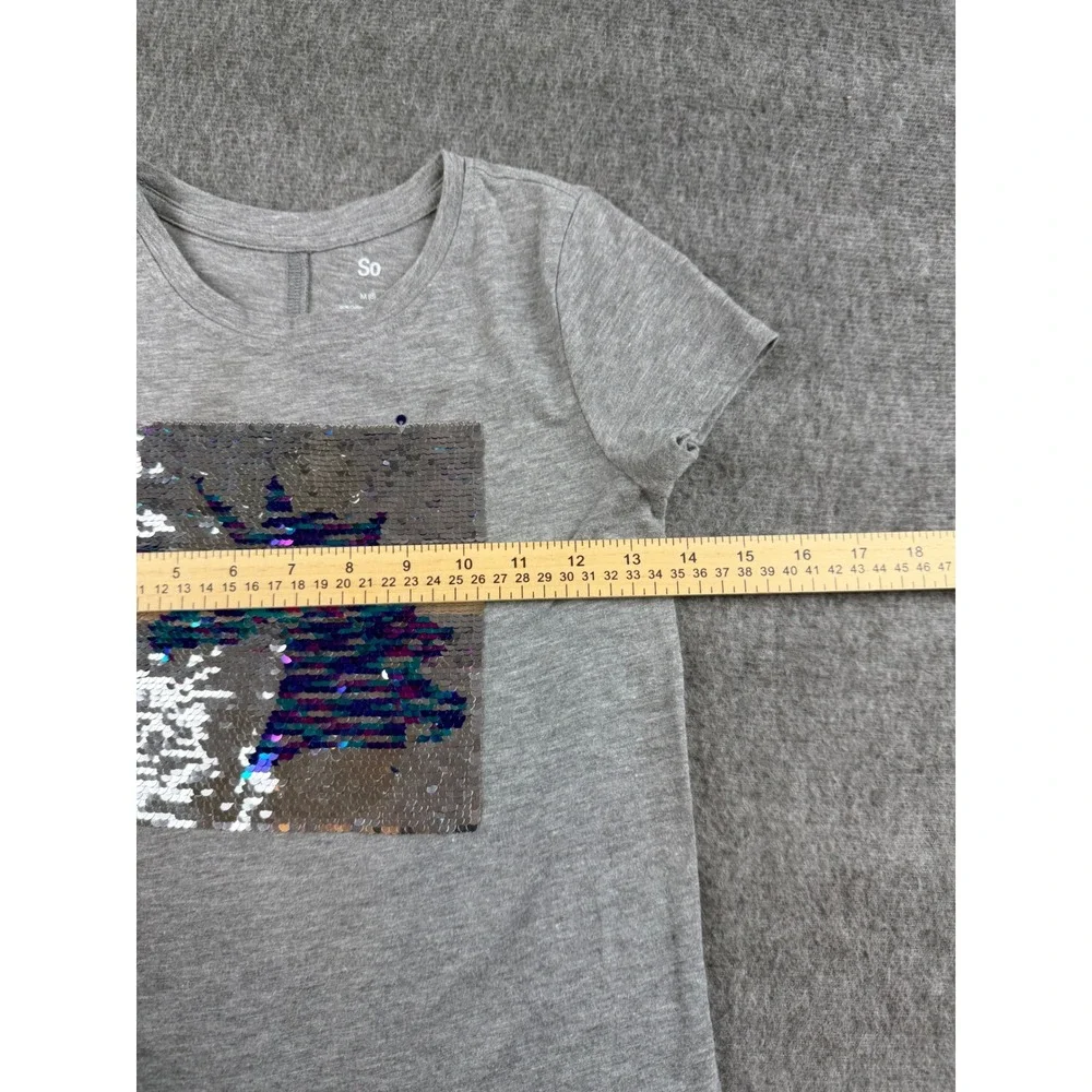 So Unicorn Graphic Tee Kids Size M (8) Gray‎ Reversible Sequin Split Back Hem